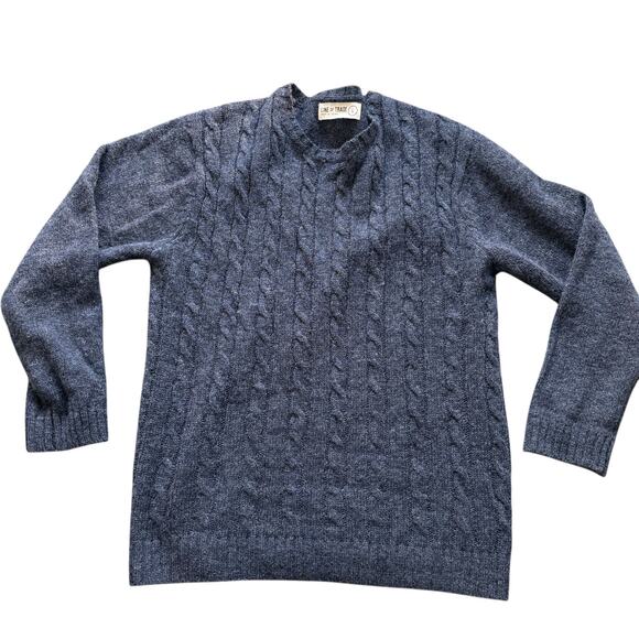 Line of Trade Sweater Mens Large Gray Shetland Wool Cable Knit Pullover Preppy - Picture 1 of 7